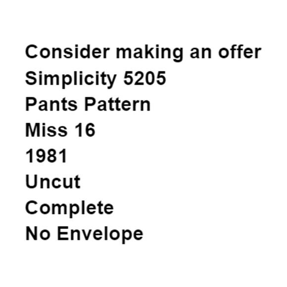 Vtg Simplicity 5205 Pant Pattern 16 Miss Uncut Belt Loop Front Pocket Casual - Picture 3 of 6